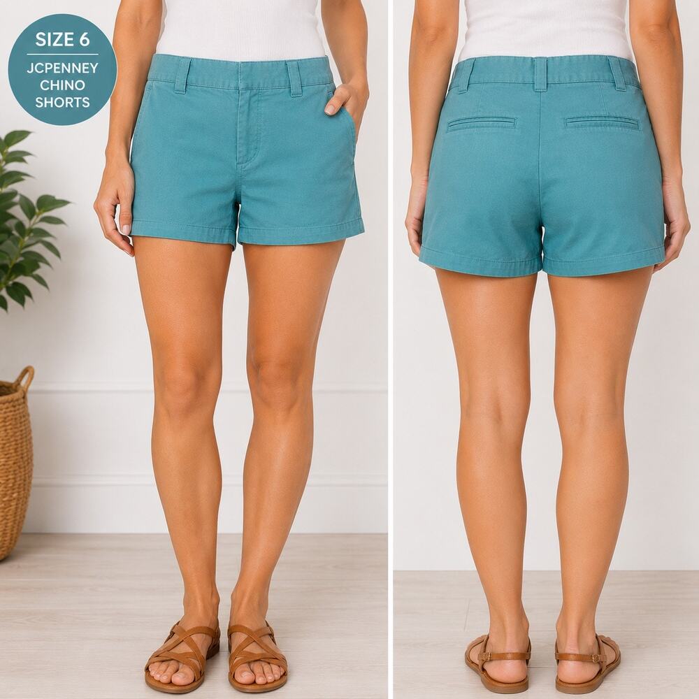 JCPenney Womens Chino Shorts Size 6 Mint Green Aqua Cotton Summer Preppy Casual